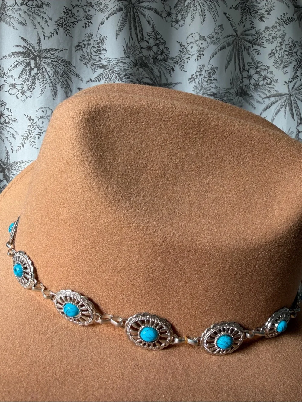 White Mountain Camel Western Cowboy Hat with Turquoise Concho Band Small